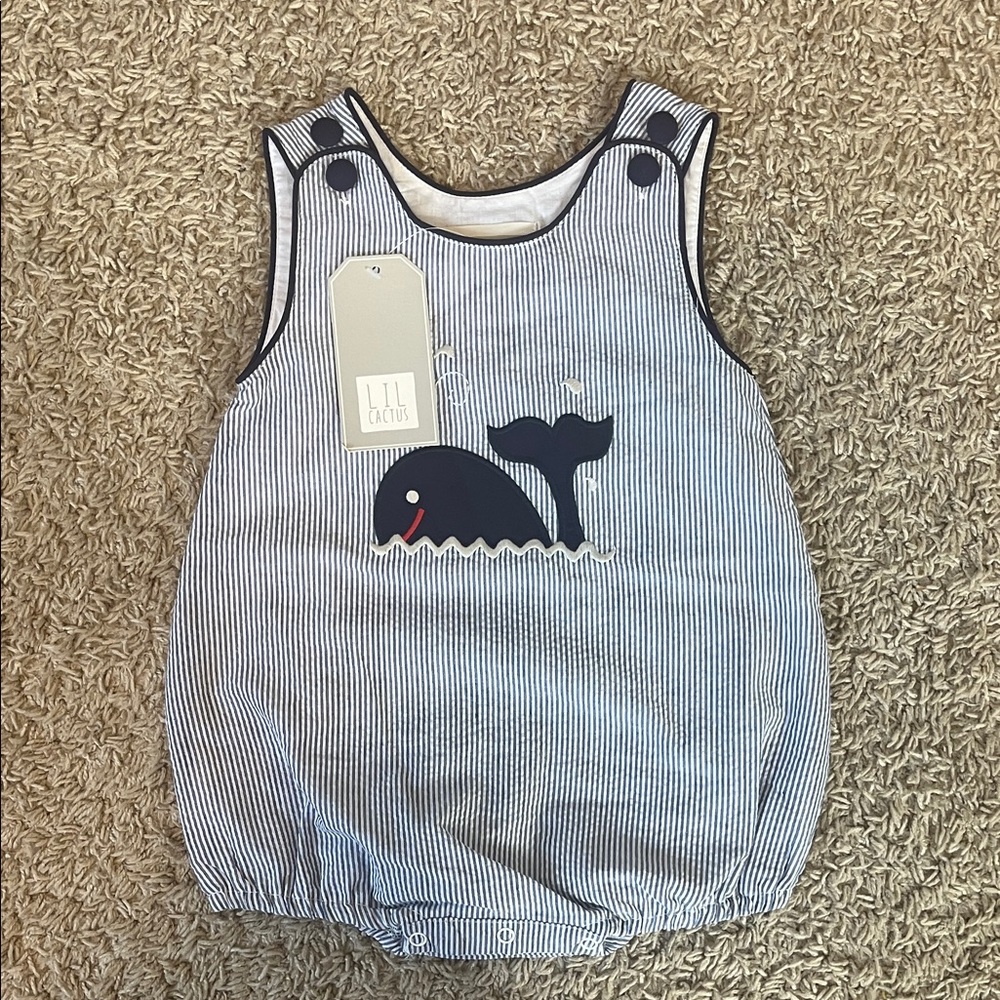 Lil Cactus Blue Striped Whale One Piece - Baby Boy 12-18m
